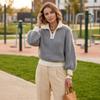 Women's Color Block Half-Zip Turtleneck Knit Sweater Top for Casual Wear