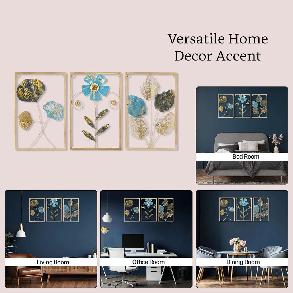 Leaves and Deer Metal Wall Décor | Nature-Inspired Iron Wall Hanging |  Wall Hanging | Wall Décor | Easy Installation | 120 x 50 cm | Set of 3