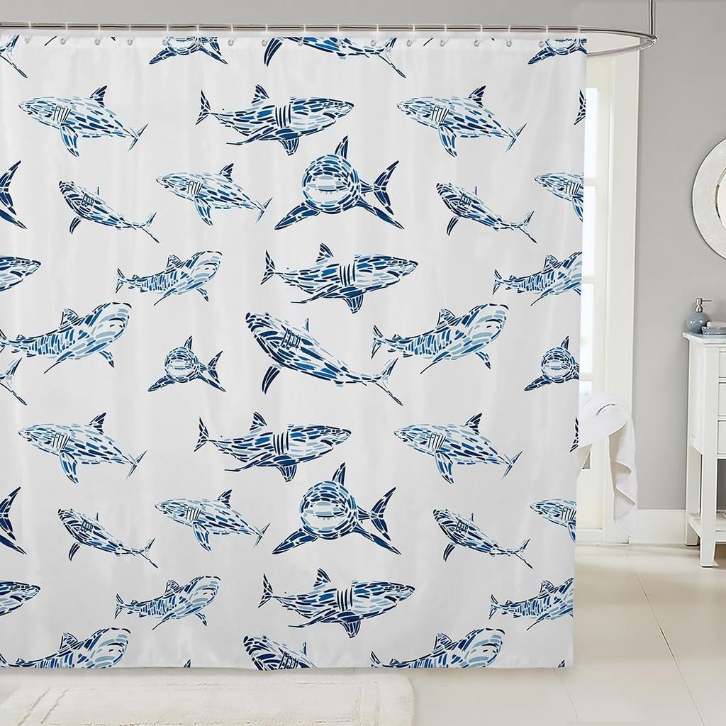 Lobster Shower Curtain Nautical Bathroom Shower Curtain Sets Retro Cartoon Ocean Stripes Marine Life Sea Wild Animals Fabric