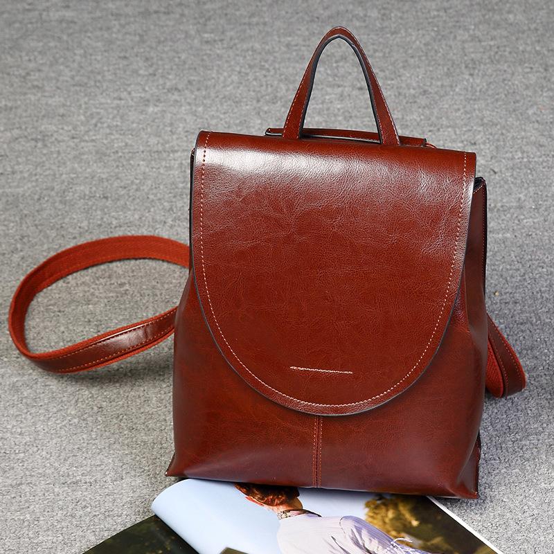 

Женский рюкзак из натуральной кожи, вощеная коровья кожа, женский винтажный рюкзак, студенческая сумка для книг, наплечные сумки для дам 25cm*8.5cm*31cm кофейный