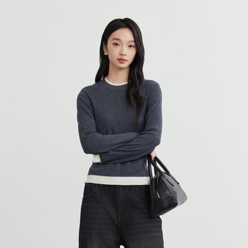 Elva' Island Women's Faux Two-Piece Color-Block Long-Sleeve Knit Sweater