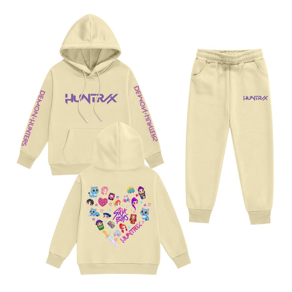 Kids' Long Sleeve Loose Pullover Letter Print Drawstring Hooded Sweatshirt Sweatpants Set