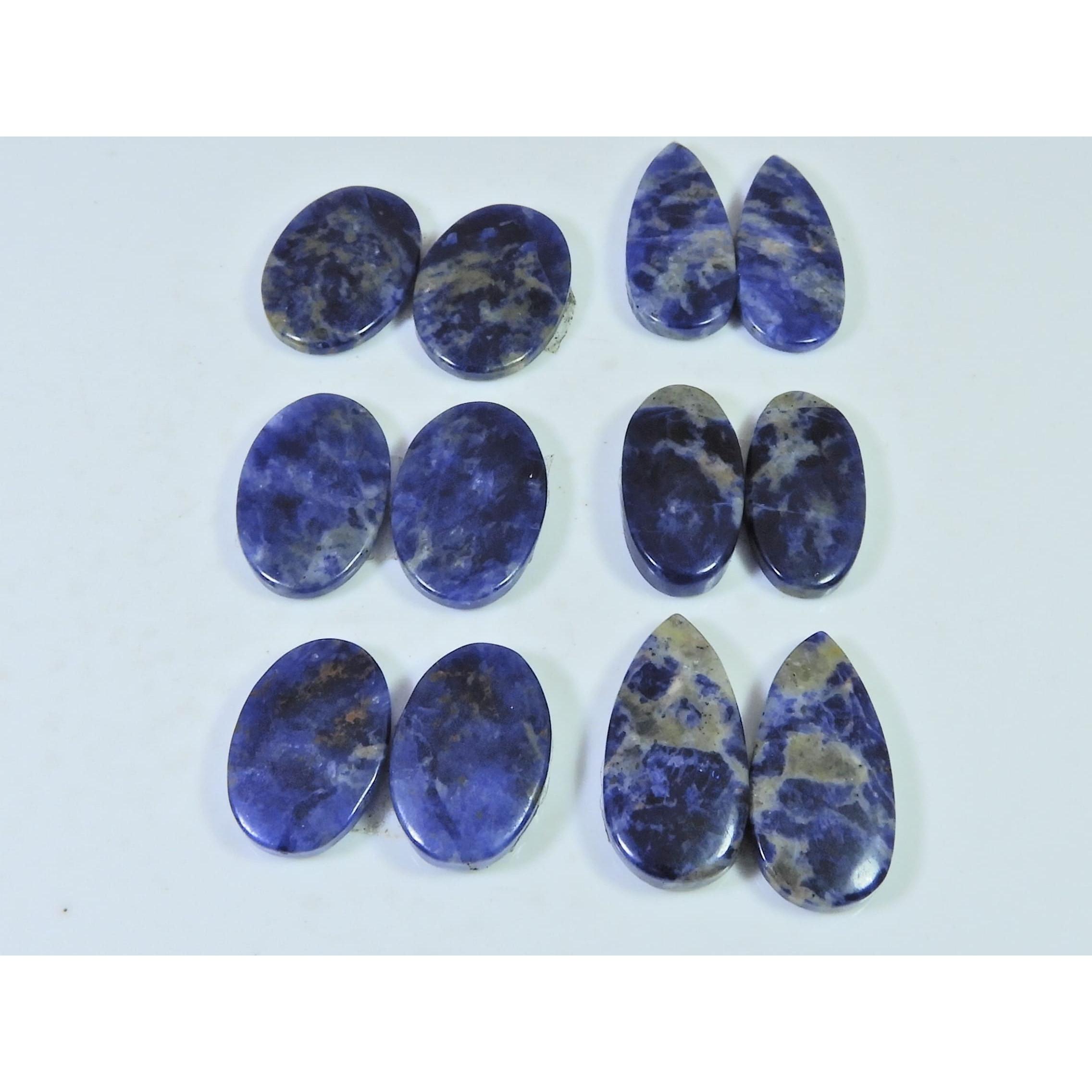 150 карат. Натуральный содалит, подобранная пара, смешанные кабошоны, россыпные драгоценные камни, лот из 6 пар C-1514