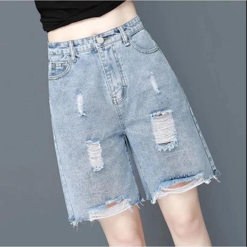 

Женские весенне-летние новые джинсы с высокой посадкой, свободного кроя, бриджи с рваными деталями, прямые, в стиле «попрошайка» L