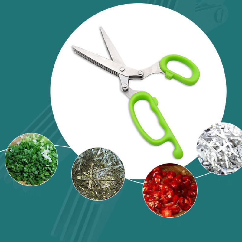 Household Stainless Steel Salad Shears 5-layer Scallion Scissors Green Comfort Handle Kitchen Tool Cooking Accessories For Home