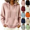 Women's Color Hooded Long Sleeve Sweater with Pockets Casual Pullover Top