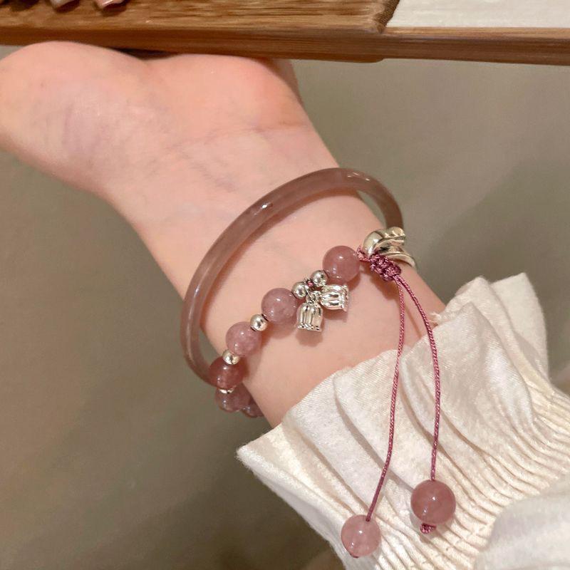 High-End Chinese Style Strawberry Crystal & Cat's Eye Beaded Bracelet for Hanfu