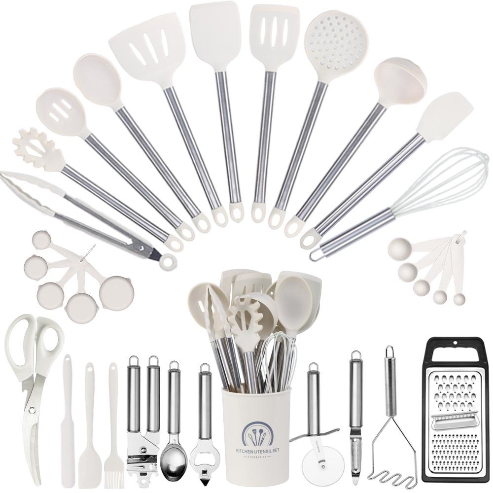 33-Piece High-Temp Resistant Silicone Utensil Set with Non-Stick Spatula & Stainless Steel Cutlery