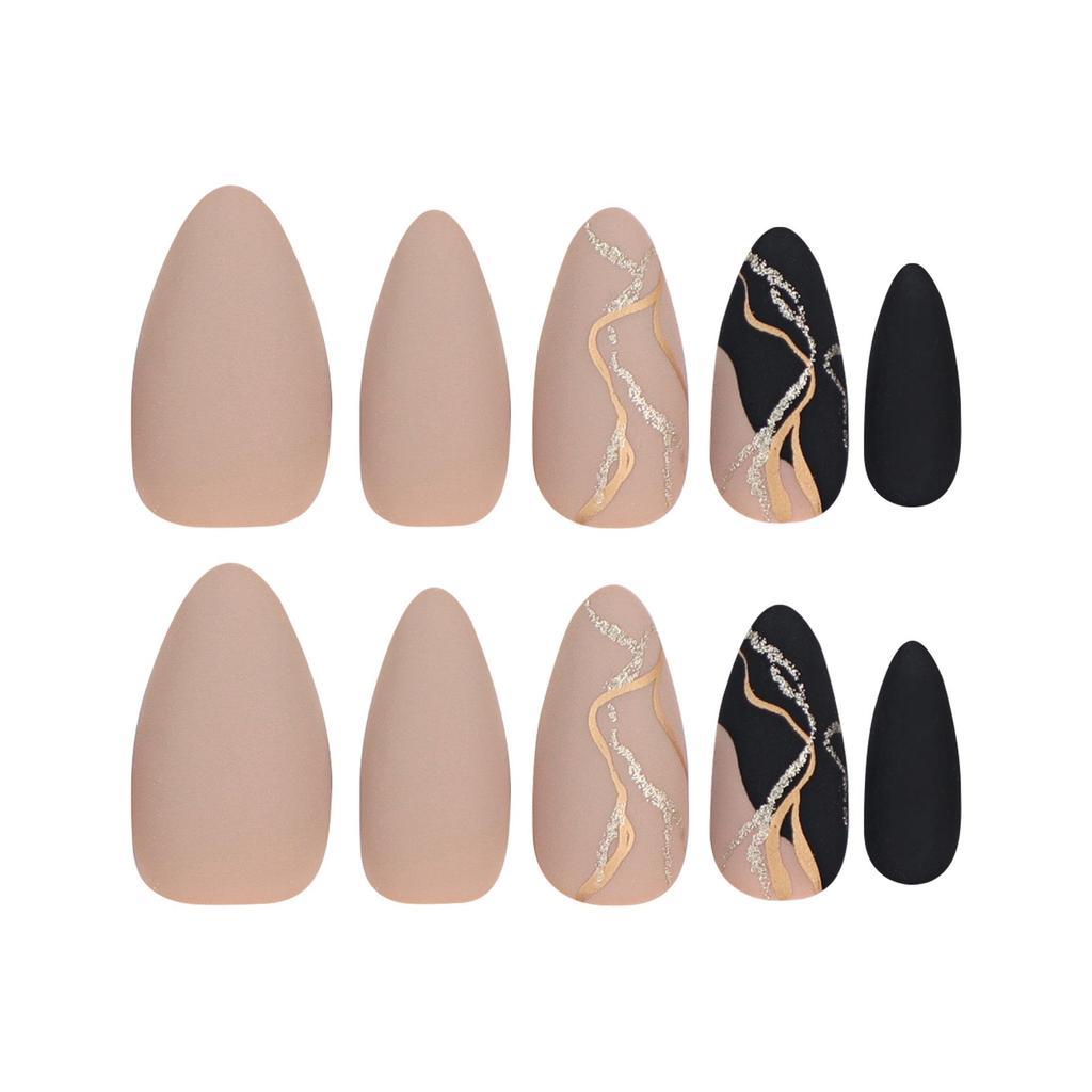 Rose Gold Almond Nail Art Stickers - Solid Color Fake Nails