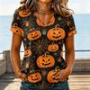 Women's Casual V-Neck Halloween Printed T-Shirt for Party Costume