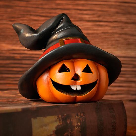 Indoor Outdoor Halloween Pumpkin Ornament Witch Hat Design Retro Cute Pumpkin Figurine Table Festival Decoration