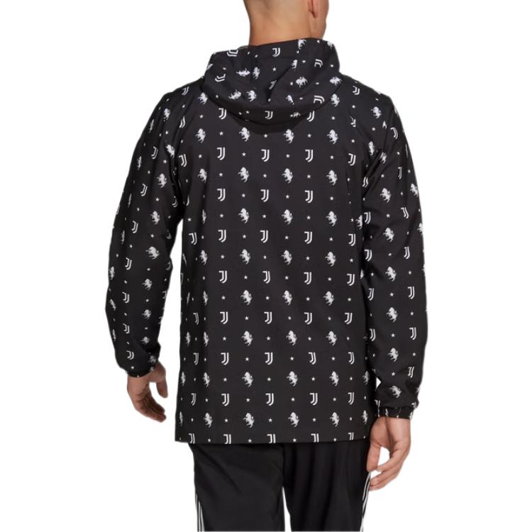 adidas SS22 Color Sólido Logo Estampado Completo Chaqueta con Capucha de Manga Larga Hombre Ropa Exterior Negro HB6013