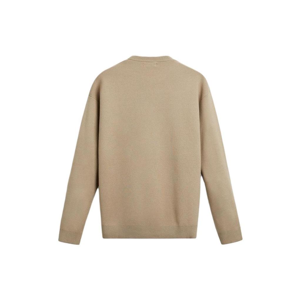 Zara Solid Color Round Neck Pullover Long Sleeve Knit Sweater Men Sweater Beige 5755303-711