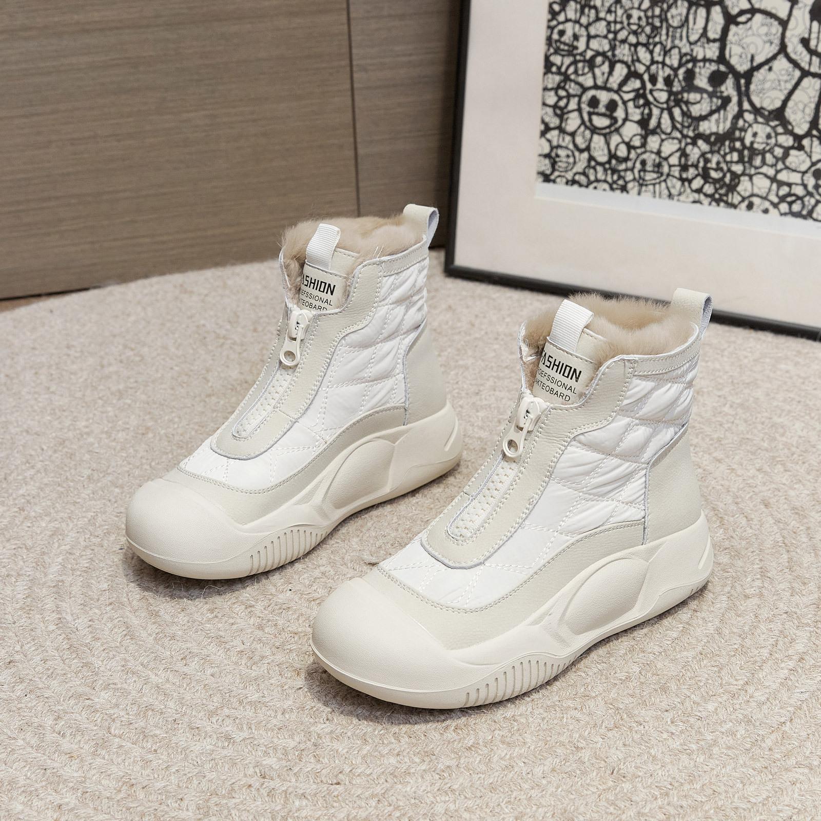 

2024 зимняя обувь женские зимние сапоги из натуральной кожи нескользящие увеличивающие рост 4,5 см теплые женские ботильоны черные белые D182 36 бежевый