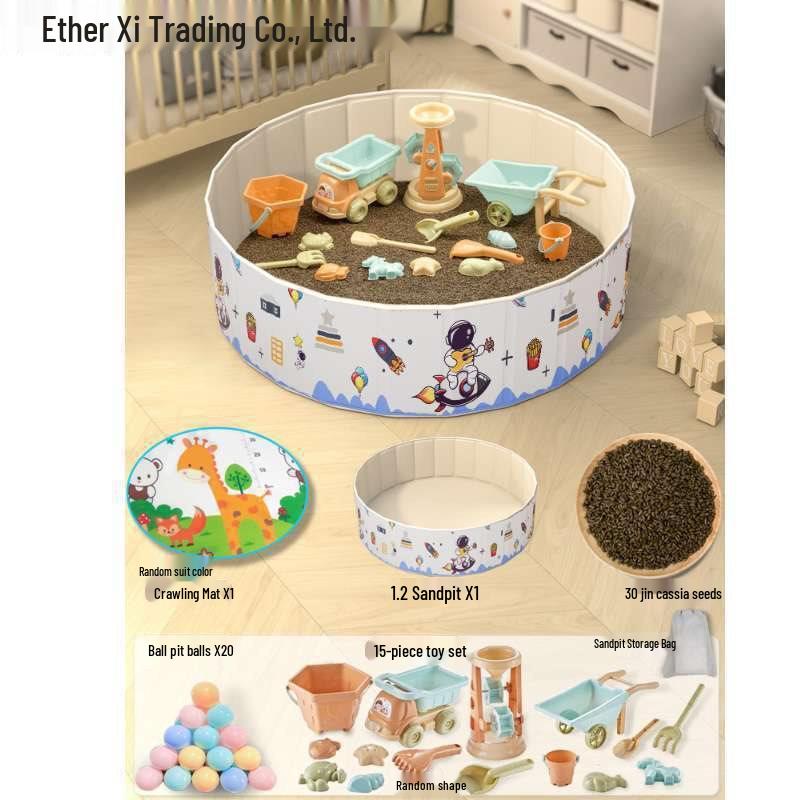 Conjunto Infantil de Arenero y Piscina de Bolas Oceánicas con Valla y Semillas de Casia Juguetes de Arena para Interior