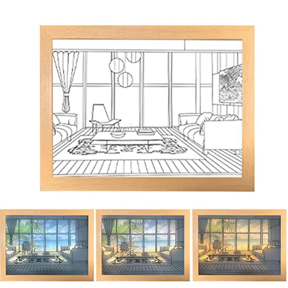 Light Painting Art Lighting Picture Frame LED 3 Colors Night Light Shadow Bedside Lamp Creative Wall Art For Bedroom & Home