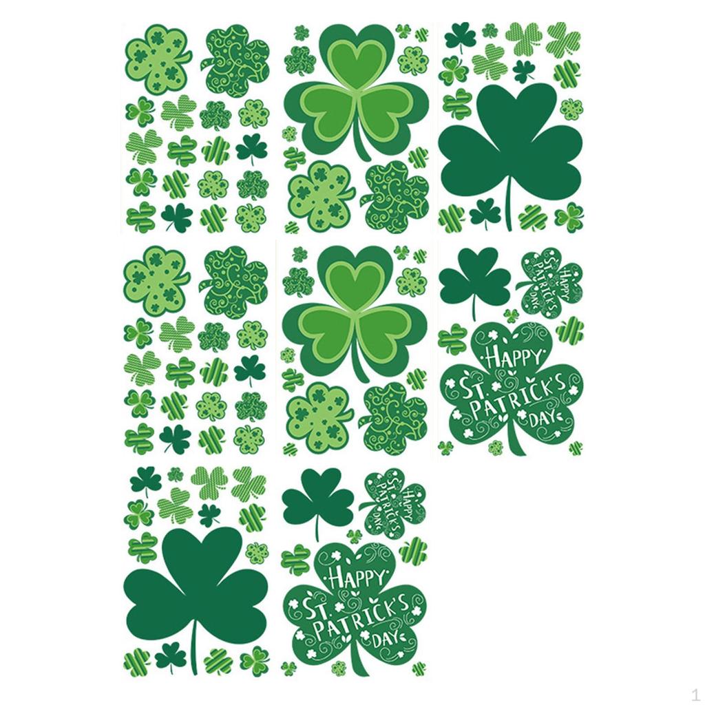 8 Pieces 's Day Window Clings Decals Supplies PVC Removable Ornaments Green for Home Door Bathroom