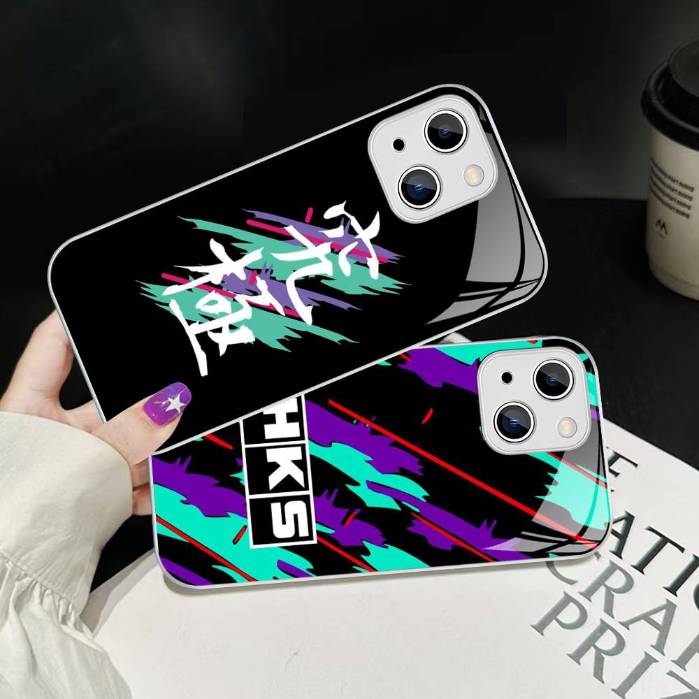 Sports Car H-HKS JDM Logo For IPhone 14 13 12 Mini 11 Pro XS Max X XR 14 Plus Tempered Glass Cover