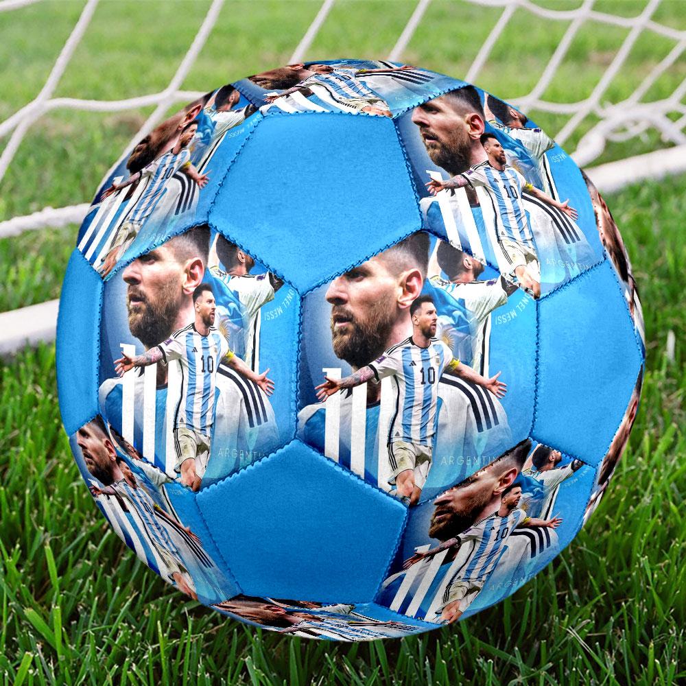 1PC Messi Modern Great Size 5 Soccer Ball PrahaIndoor Soccer Ball Colorful All Ages Machine Stitched PVC Competition Ready Durable High-Bounce