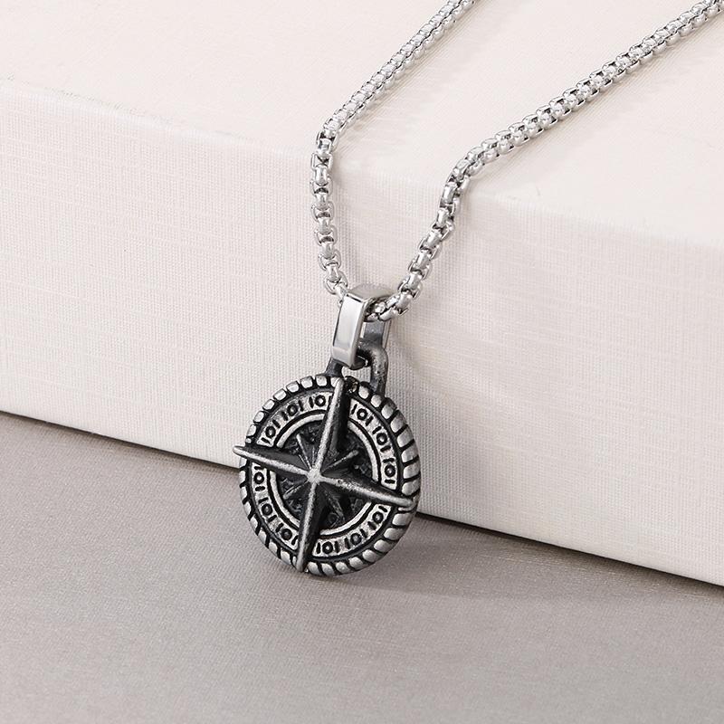Personalized Stainless Steel Pentagram Pendant Necklace for Men Women Hip Hop Gold Color Trend Jewelry Round Charms Gift