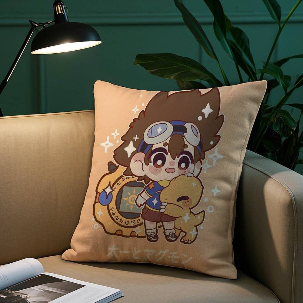 Cute D-Digimon Adventure Pillow Case Short Plush Print Cushion Cover Square Throw Pillow Covers Sofa Home Decor