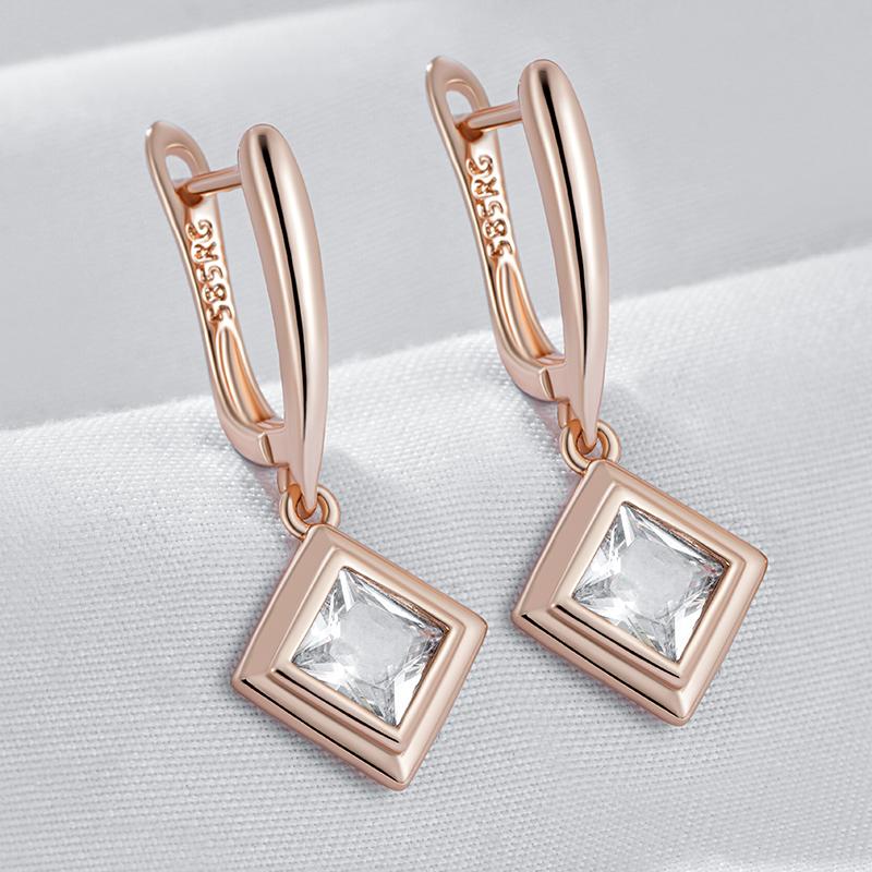Shiny Square Natural Zircon Dangle Earrings For Women Fashion  Rose Gold Color High Quality Daily Wear Jewelry