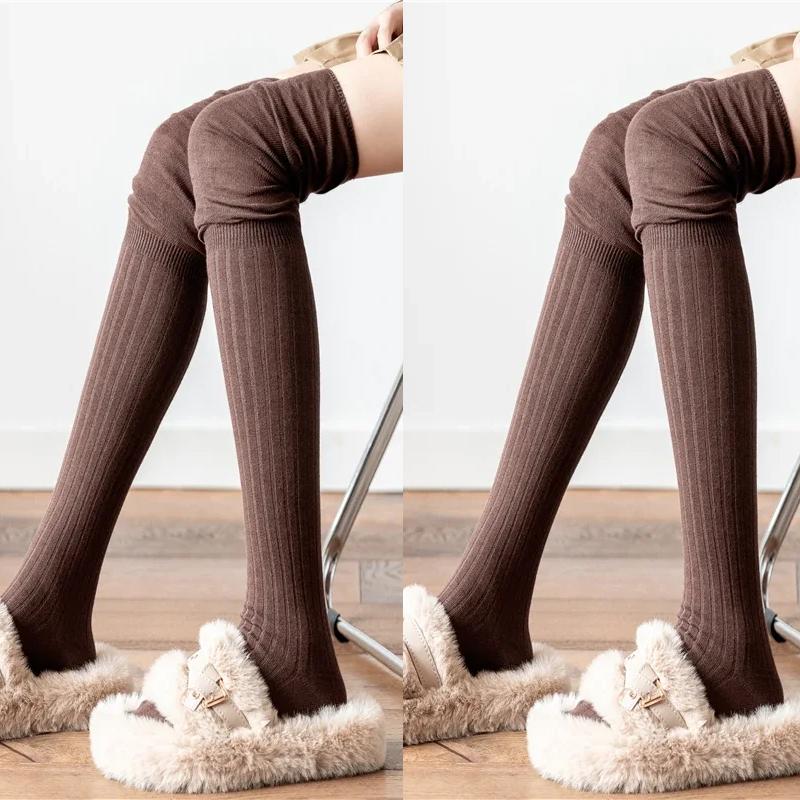 1/2pairs Women's Thigh High Stockings Casual Over The Knee Long Socks Lolita Thermal Vertical Stripe Socks Female Tube Leggings