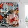 3D Floral Shower Curtain - Vibrant Blue, Pink & Orange Blooms, Realistic Petal Details, Waterproof Bath Decor For Spa Bathroom