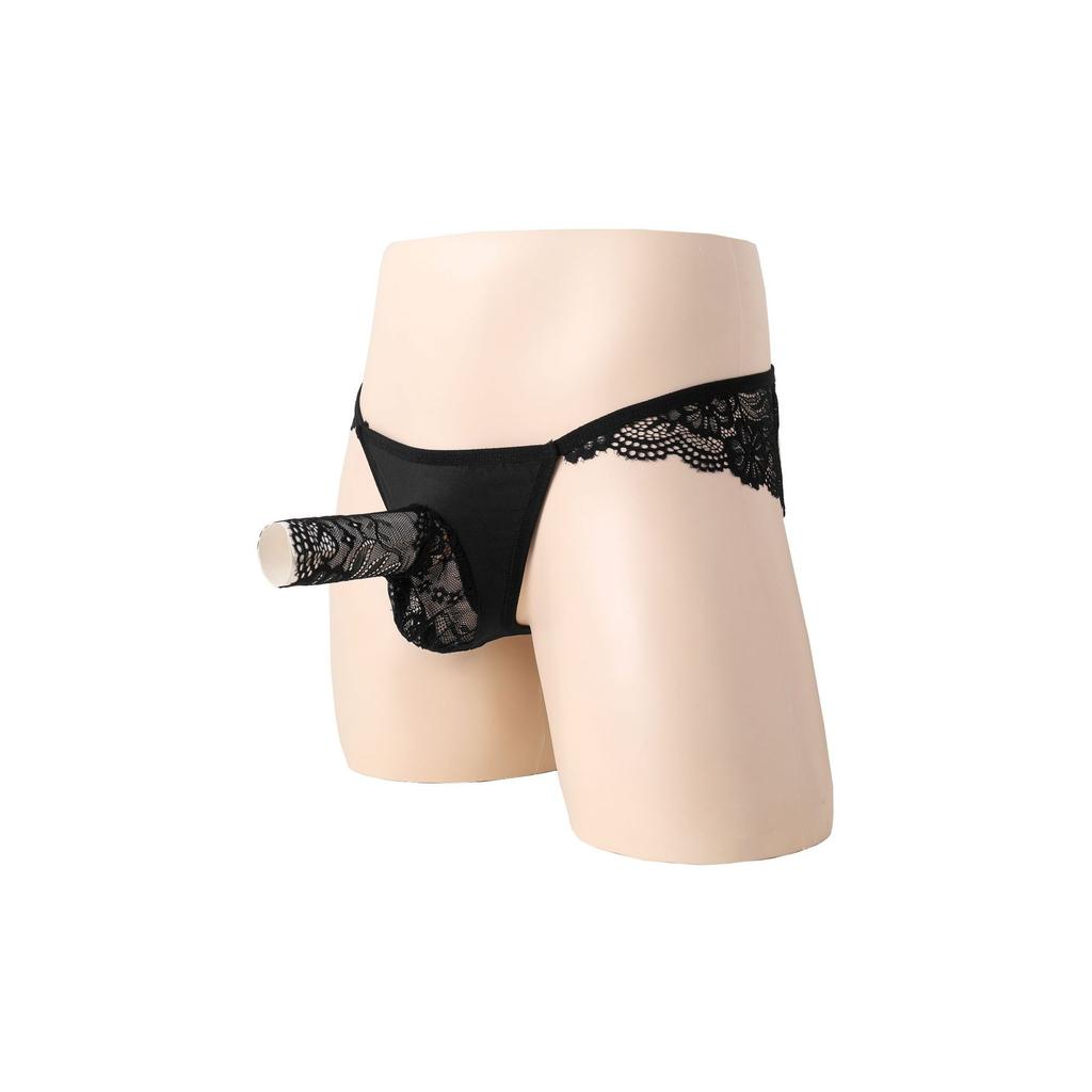 Men's sexy panties low-rise briefs, sexy lace full transparent panties, men's bed sexy flower panties