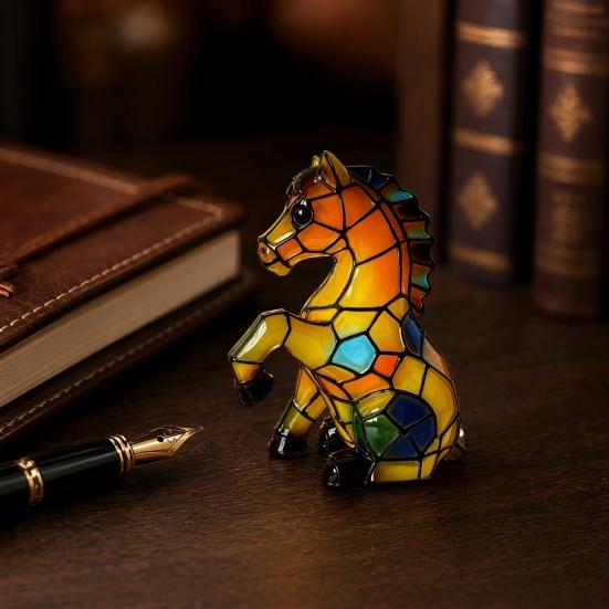 Yousheng Animal Table Lamp, Colored Glass Chicken Squirrel Monkey Mouse Horse Cattle Night Light, Warm Light Bedside Lamp for Bedroom Living Room