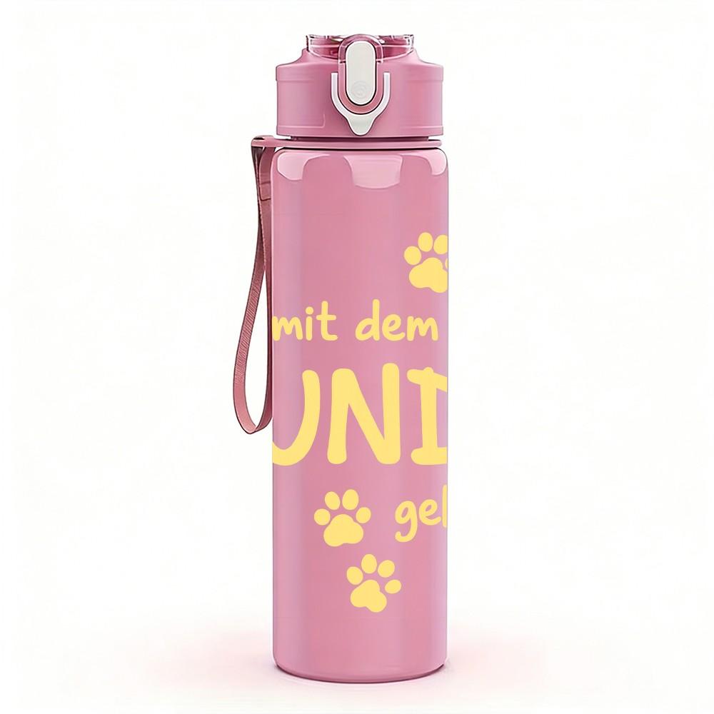 1PC Du Met Ein Hund Geht German Text 750ml Color Plastic Sports Water Bottle Leakproof Flip Straw Lid Suitable for Sports Office Home Use