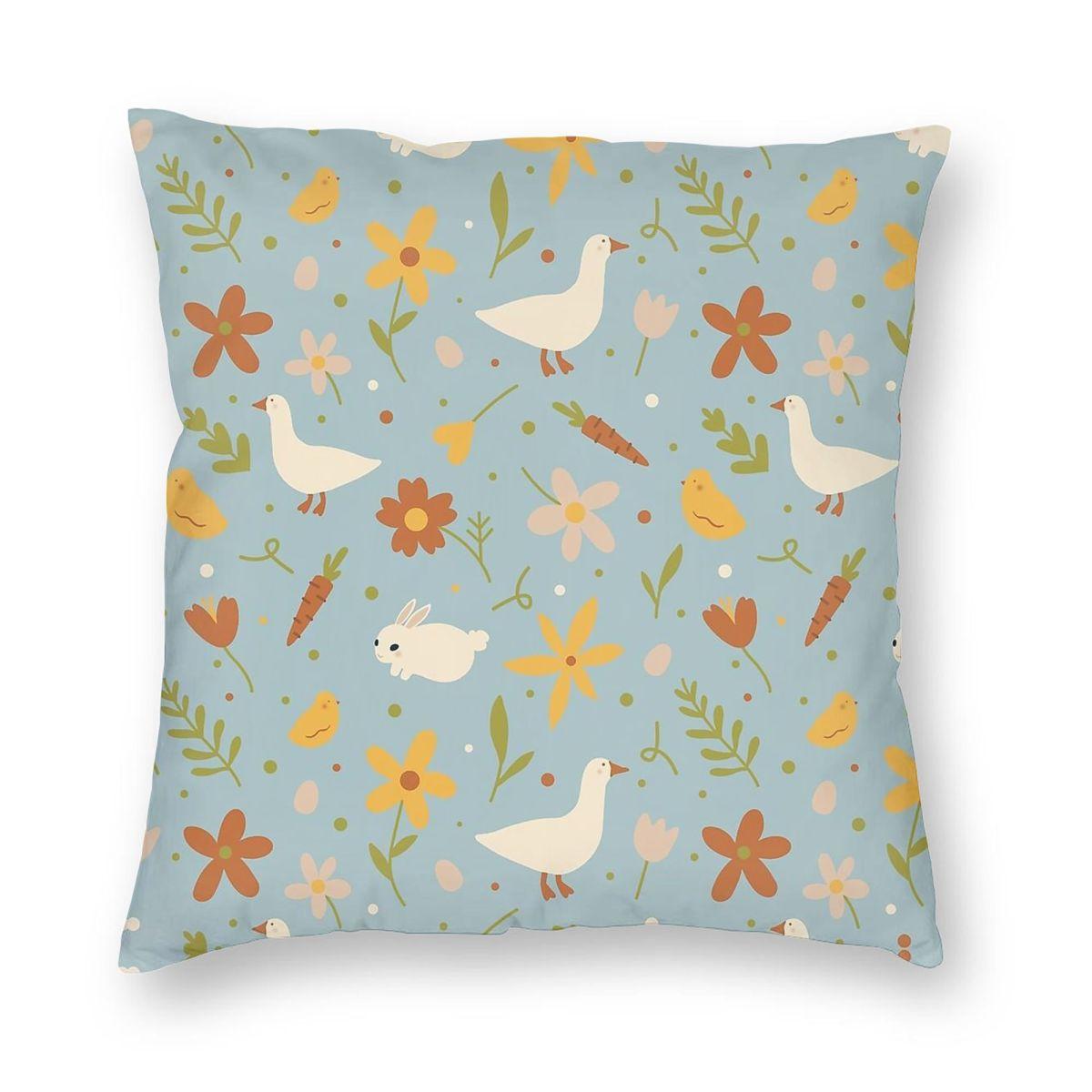 

Happy Ducky Easter Light Blue Square Pillowcase Polyester Linen Velvet Pattern Zip Decorative Sofa Cushion Cover 18 30cmx30cm