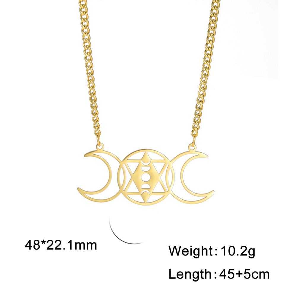 Minimalist Hollow-Out Round Zodiac Pendant Necklace with Star and Moon Design