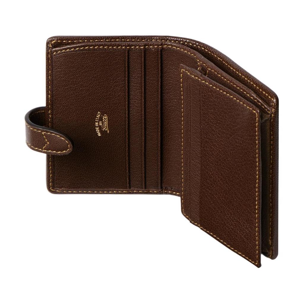 Gucci GG Monogram Canvas Leather Trim Jackie 1961 Bifold Wallet With Gold Hardware For Women Luxury Daily Use