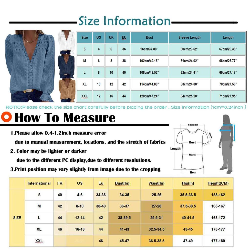 Womens Fashion Lace Blouse V-neck Chiffon Lace Long Sleeve T-Shirt Tops