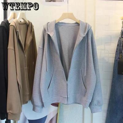 Hooded Sweatshirt Women's Loose Thin Autumn Hoodies Cardigan Jacket Korean Solid Color Sweatshirt Jacket Cardigan Top