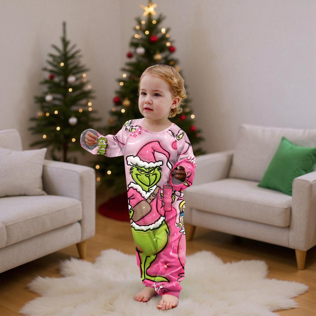 Zestaw rodzinny z długimi rękawami i spodniami w nadruki świąteczne Zestawy rodzinne