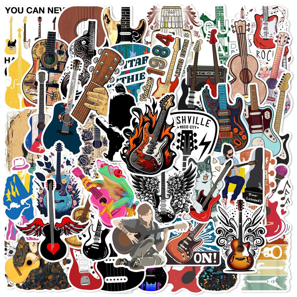 50pcs Cartoon Musical Instruments Stickers Graffiti for Phone Laptop Guitar Helmet Travel Luggage Skateboard DIY Decals