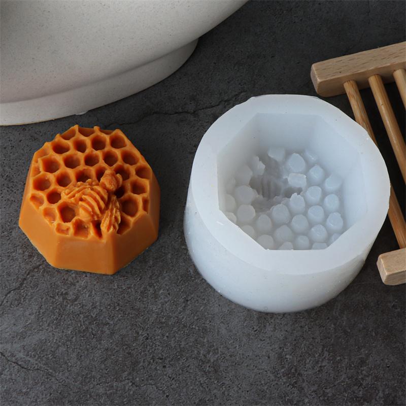 3D Bee Honeycomb Silicone Candle Mold DIY Geometric Hexagon Beehive Mold Making Beeswax Candles Soap Bees Hoenycomb Resin Mould