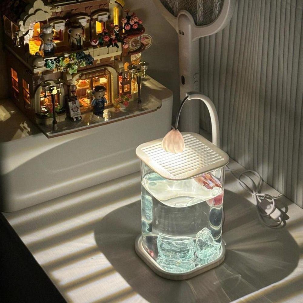 High Transparency Acrylic Landscape Fish Tank Shatterproof with Lid Mini Desktop Fish Tank LED Light Fishbowl Betta Fish