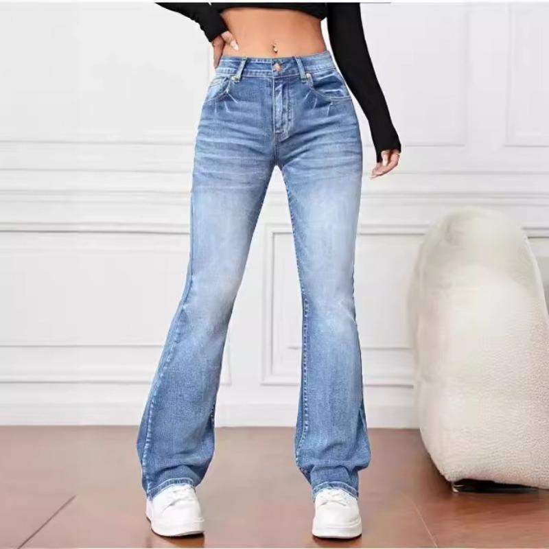 Dámské Vintage Džíny s Vysokým Pasem a Zvonovým Střihem Strečové Světlé Džínové Kalhoty Slim Fit Zvonové Kalhoty