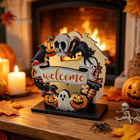Halloween Party Supplies Wooden Napkin Holder, Ghost Pumpkin Decorative Tabletop Tissue Dispenser, Festive Desktop Decoration Paper Storage Organizer