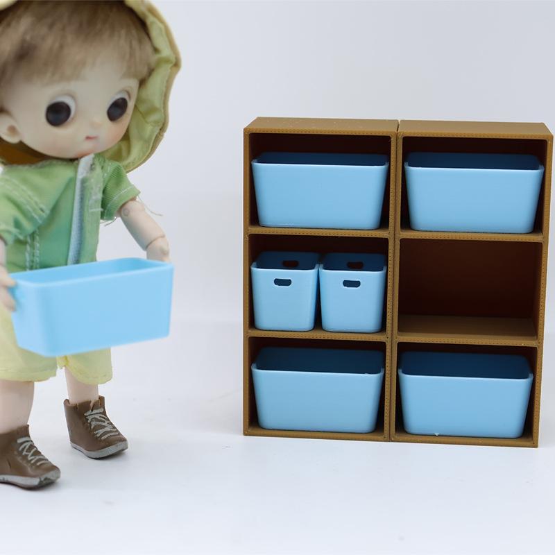 1Pcs Miniature Shelf Storage Box Dollhouse Scene Decoration Figurine Model Pography Prop Blue Storage Bins