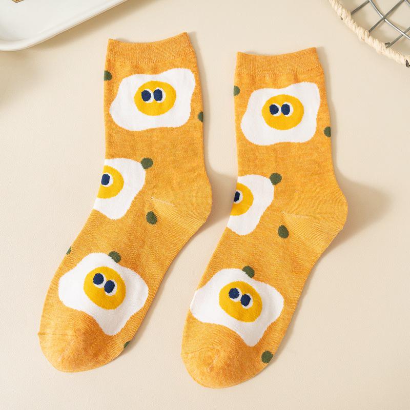 Koreanische Dongdaemun Damen Niedliche Emoji Baumwollsocken - Cartoon Snacks Wadenlänge