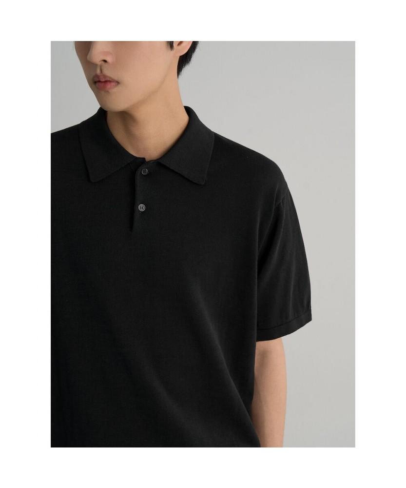 8SECONDS Lecture Cotton Collared Neck Short Sleeve Knit Black