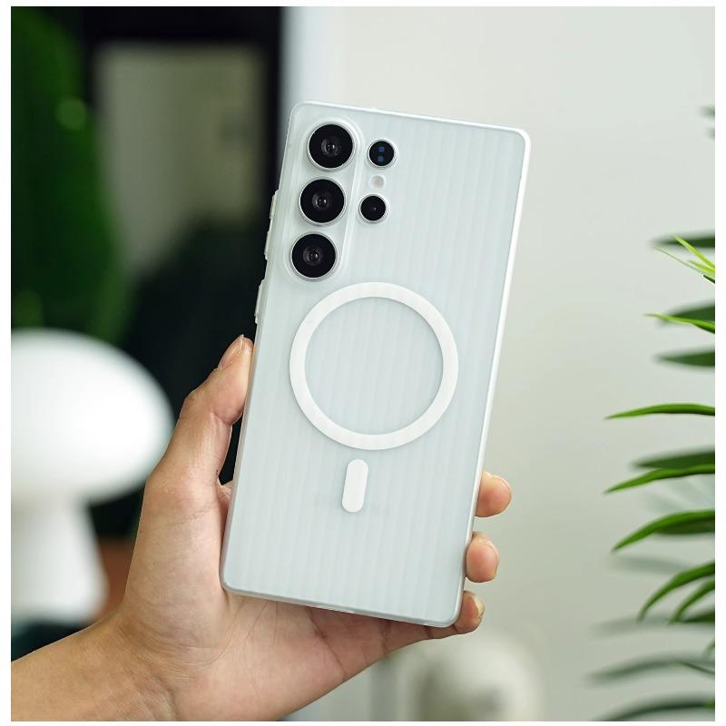 Suitable for Samsung S25 Ultra Mobile Phone Case S24plus Transparent Magnetic Corrugated S23 Matte Anti Fall and Not Yellow and Hard