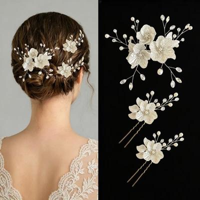New Bridal Headgear Disc Hair Hairpin, White Shell Petal Handmade Pearl Crystal Hairpin Decoration