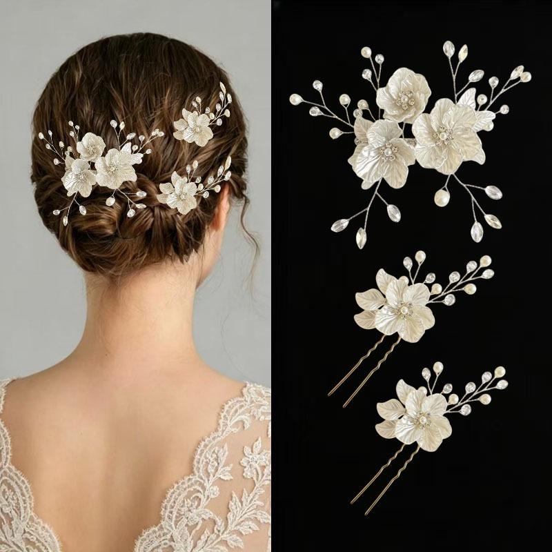New Bridal Headgear Disc Hair Hairpin, White Shell Petal Handmade Pearl Crystal Hairpin Decoration