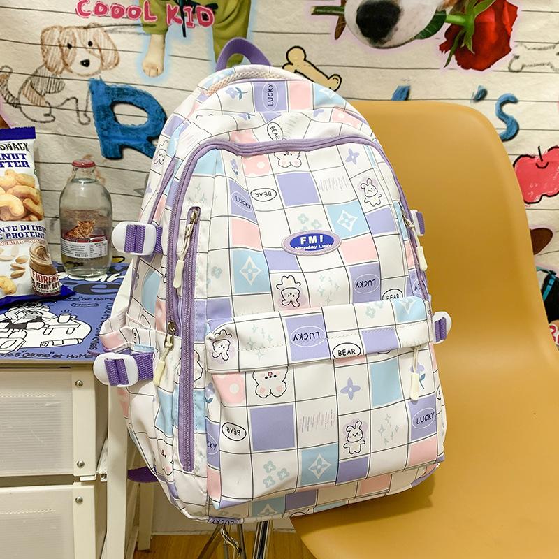Schoolbag Primary School Students Children Plaid Junior High School Students High School Students