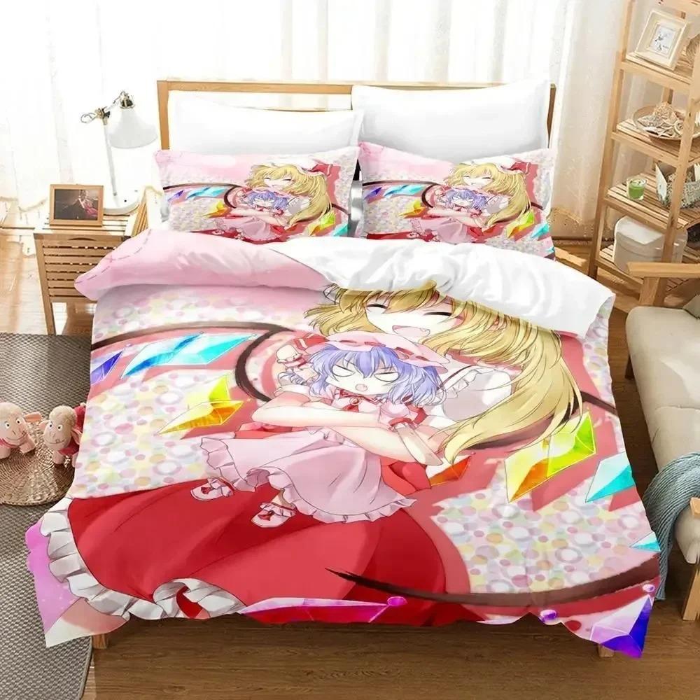 Juego de Cama 3D Touhou Project Remilia Scarlet Caja Anime Personas Adultas Habitación de Niños con Tejido Suave Funda Nórdica Juegos 3D Kawai Niñas Jóvenes